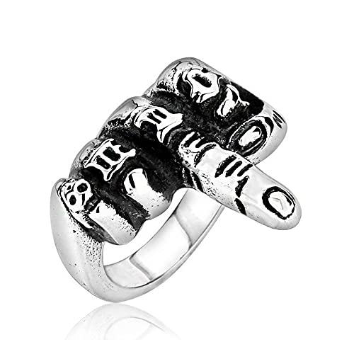 BlackAmazement 316L Edelstahl Ring gestreckter Mittelfinger gehobener Finger Silber Biker Punk Damen Herren (55 (17.5)) von BlackAmazement