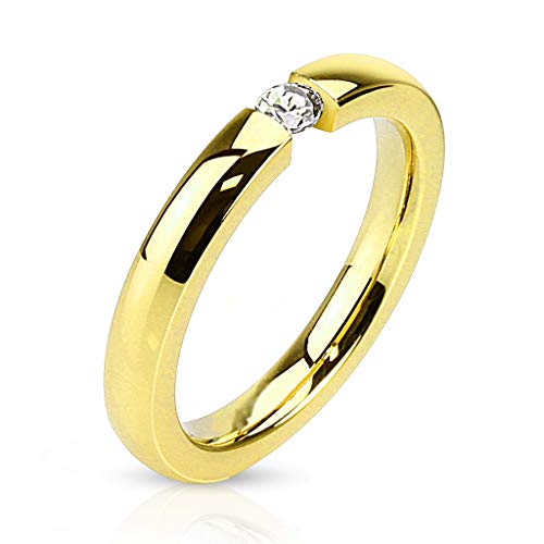 BlackAmazement 316L Edelstahl Ring poliert Rosegold Schwarz Gold Silber IP Zirkonia CZ 3mm Ringgröße 50-68 elegant Damen (Gold, 52 (16.6)) von BlackAmazement