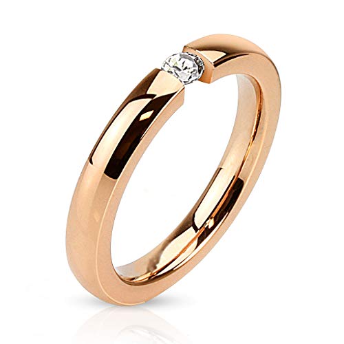 BlackAmazement 316L Edelstahl Ring poliert Rosegold Schwarz Gold Silber IP Zirkonia CZ 3mm Ringgröße 50-68 elegant Damen (Rosegold, 52 (16.6)) von BlackAmazement
