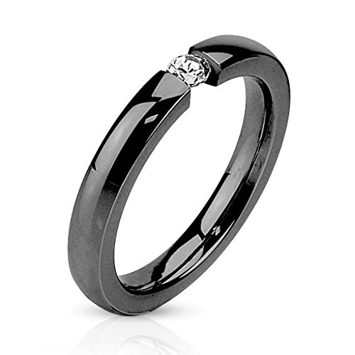 BlackAmazement 316L Edelstahl Ring poliert Rosegold Schwarz Gold Silber IP Zirkonia CZ 3mm Ringgröße 50-68 elegant Damen (Schwarz, 55 (17.5)) von BlackAmazement