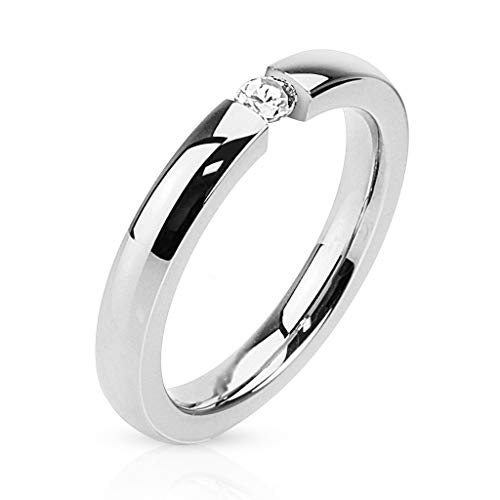 BlackAmazement 316L Edelstahl Ring poliert Rosegold Schwarz Gold Silber IP Zirkonia CZ 3mm Ringgröße 50-68 elegant Damen (Silber, 55 (17.5)) von BlackAmazement