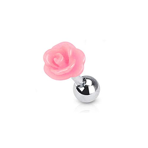 BlackAmazement 316L Edelstahl Tragus Helix Ohrstecker Kunstoff Rose Flower Blume weiß schwarz rot rosa türkis Damen (Rosa) von BlackAmazement