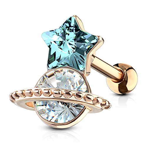 BlackAmazement 316L Edelstahl Tragus Helix Ohrstecker Piercing Ohr Planet Stern CZ Zirkonia Rose Gold Silber Damen (Rosegold) von BlackAmazement