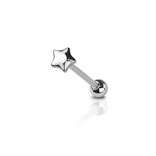 BlackAmazement 316L Edelstahl Zungenpiercing Barbell 3D Stern Star poliert Punk silber Damen Herren von BlackAmazement