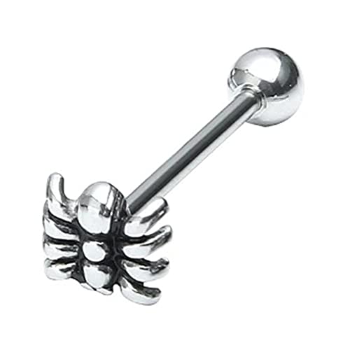 BlackAmazement 316L Edelstahl Zungenpiercing Barbell Spinne Spider Silber Biker Punk Gothic Damen Herren von BlackAmazement