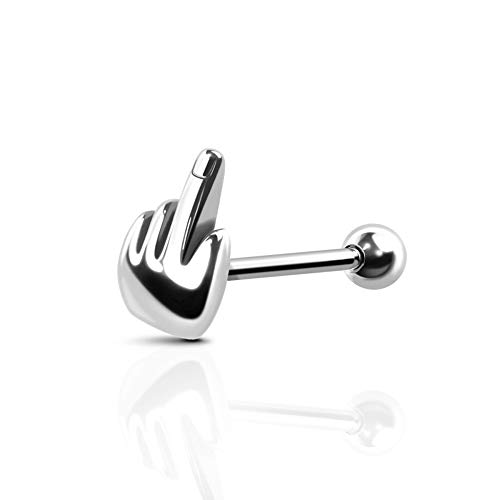 BlackAmazement 316L Edelstahl Zungenpiercing Barbell gestreckter Mittelfinger gehobener Finger Silber Biker Punk Damen Herren BlackAmazement 316L Edelstahl Zungenpiercing Barbell gestreckter Mittelfinger gehobener Finger Silber Biker Punk Damen Herren von BlackAmazement