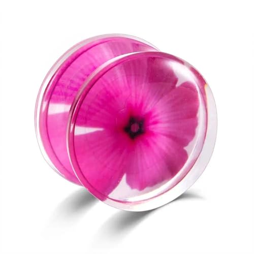 BlackAmazement Acryl Flesh Ohr Tunnel Plug Piercing Blume Flower Blüte Lila Pink Damen (Ø 10mm - 1 Stück) von BlackAmazement