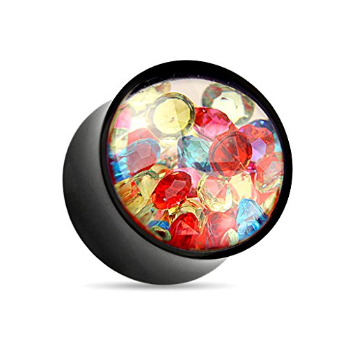 BlackAmazement Acryl Kunststoff Tunnel Plug Piercing gefüllt mit bunten Zirkonia CZ Kristallen Damen Herren (12 mm - 1 Stück) von BlackAmazement