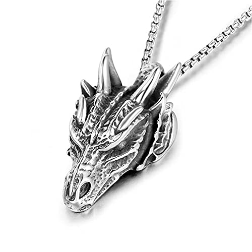 BlackAmazement Anhänger 316L Edelstahl Halskette Drachenkopf Drache Dragon silber Damen Herren von BlackAmazement