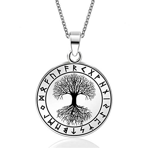 BlackAmazement Anhänger 316L Edelstahl Halskette Lebensbaum Tree of Life Weltenbaum Runen Yggdrasil Germanen Wikinger Silber schwarz Damen Herren (Silber) von BlackAmazement