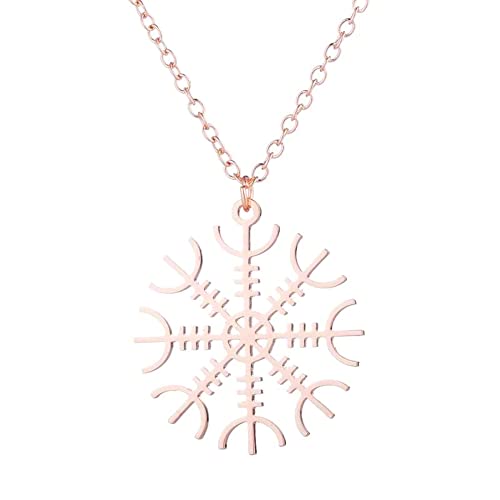 BlackAmazement Anhänger 316L Edelstahl Halskette Runen Oegishjalmr Aegishjalmur Aegishjalmr Symbol Helm der Ehrfurcht Schreckenshelm Germanen Wikinger silber rose gold Damen Herren (Rosegold) von BlackAmazement