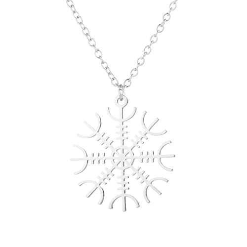BlackAmazement Anhänger 316L Edelstahl Halskette Runen Oegishjalmr Aegishjalmur Aegishjalmr Symbol Helm der Ehrfurcht Schreckenshelm Germanen Wikinger silber rose gold Damen Herren (Silber) von BlackAmazement