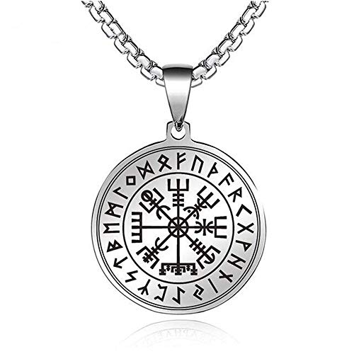 BlackAmazement Anhänger 316L Edelstahl Halskette Runen Vegvisir Wegweiser neun Welten Midgard Germanen Wikinger silber schwarz Damen Herren (Silber) von BlackAmazement