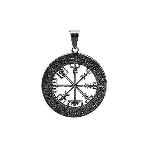 BlackAmazement Anhänger 316L Edelstahl Halskette Runen Vegvisir Wegweiser neun Welten Runenkompass Midgard Germanen Wikinger Silber schwarz Damen Herren (Farbe Schwarz - Anhänger mit Kette) von BlackAmazement