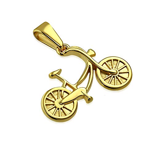 BlackAmazement Anhänger Edelstahl Bike Rad Fahrrad Bicycle Lederband Halskette Silber Gold Herren Damen (Farbe Gold mit Kette) von BlackAmazement