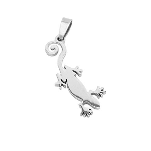 BlackAmazement Anhänger Edelstahl Gecko Eidechse Lizard Leder Kette Band Halskette Damen (Anhänger mit Kette) von BlackAmazement
