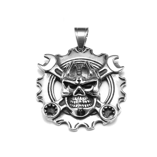 BlackAmazement Anhänger Halskette Kette Live to Ride Ghost Rider Totenkopf Mechaniker Skull Silber Schwarz Biker Herren (Anhänger ohne Kette) von BlackAmazement