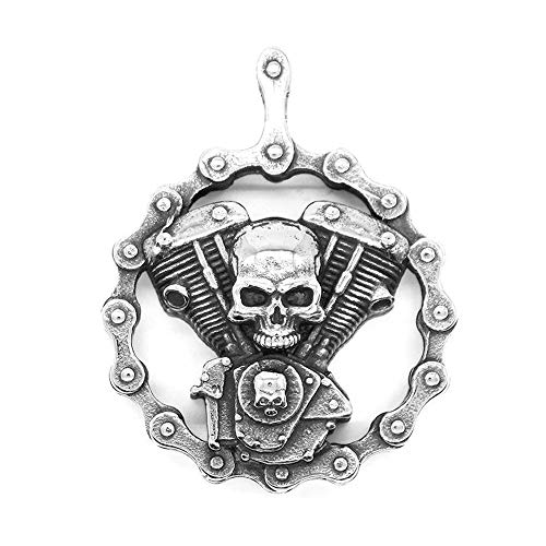 BlackAmazement Anhänger Halskette Kette Live to Ride Ghost Rider Totenkopf Zylinder V Motor Skull Silber Schwarz Biker Herren (Anhänger mit Kette) von BlackAmazement