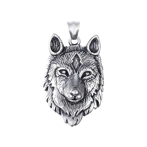 BlackAmazement Anhänger Halskette Kette Wolf Wolfskopf Silber Schwarz Biker Herren Damen (Anhänger ohne Kette) von BlackAmazement