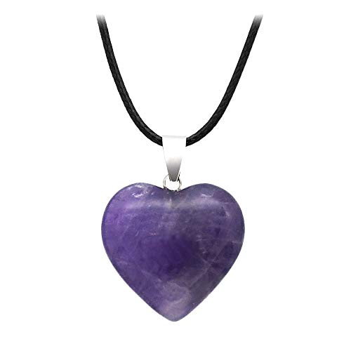 BlackAmazement Anhänger Halskette Naturstein Herz Heart Rosenquarz Blaufluss Aventurin Türkis Amethyst Jade Weiß Malachit Blauer Onyx Watermelon Tigerauge Goldfluss Damen (Amethyst mit Kette) von BlackAmazement