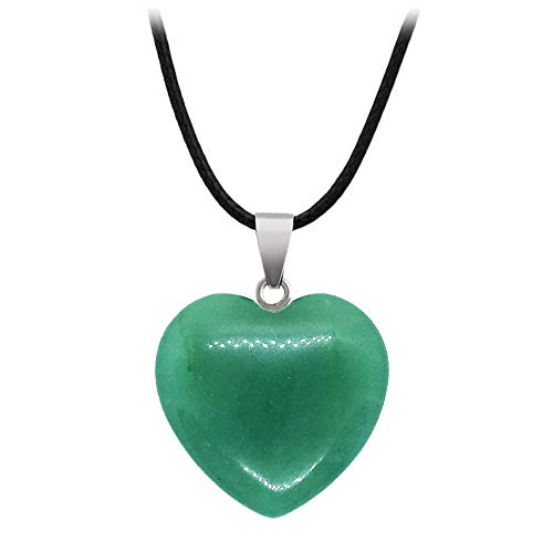 BlackAmazement Anhänger Halskette Naturstein Herz Heart Rosenquarz Blaufluss Aventurin Türkis Amethyst Jade Weiß Malachit Blauer Onyx Watermelon Tigerauge Goldfluss Damen (Aventurin mit Kette) von BlackAmazement