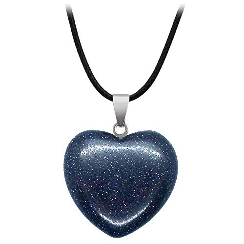 BlackAmazement Anhänger Halskette Naturstein Herz Heart Rosenquarz Blaufluss Aventurin Türkis Amethyst Jade Weiß Malachit Blauer Onyx Watermelon Tigerauge Goldfluss Damen (Blaufluss ohne Kette) von BlackAmazement