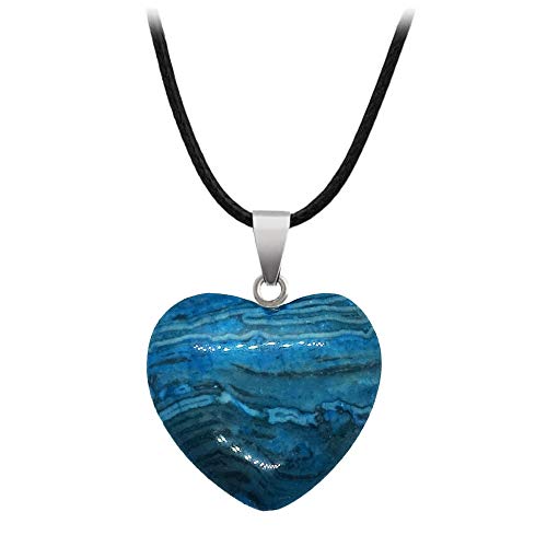 BlackAmazement Anhänger Halskette Naturstein Herz Heart Rosenquarz Blaufluss Aventurin Türkis Amethyst Jade Weiß Malachit Blauer Onyx Watermelon Tigerauge Goldfluss Damen (Onyx blau mit Kette) von BlackAmazement