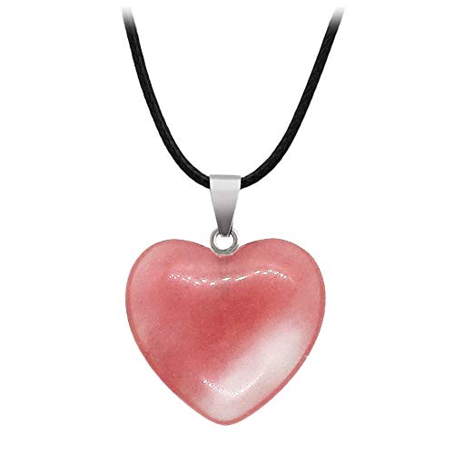 BlackAmazement Anhänger Halskette Naturstein Herz Heart Rosenquarz Blaufluss Aventurin Türkis Amethyst Jade Weiß Malachit Blauer Onyx Watermelon Tigerauge Goldfluss Damen (Watermelon mit Kette) von BlackAmazement