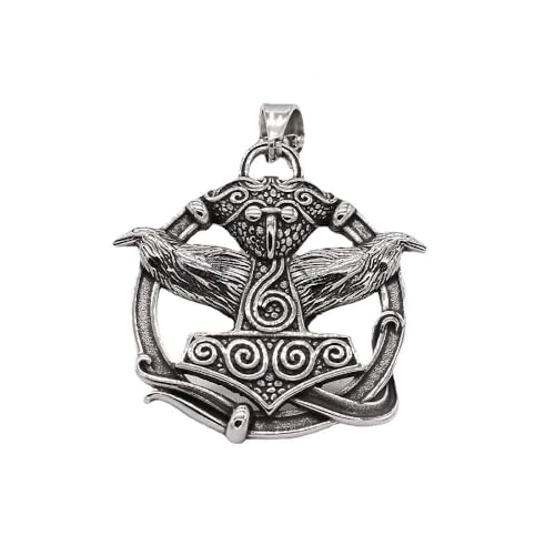 BlackAmazement Anhänger Halskette Thors Hammer Mjölnir Raben Silber Schwarz Wikinger Nordic Biker Herren Damen (Anhänger mit Kette) von BlackAmazement