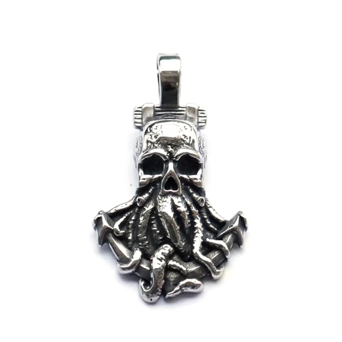 BlackAmazement Anhänger Halskette Totenkopf Oktopus Krake Skull Schädel silber schwarz Biker Herren (Anhänger ohne Kette) von BlackAmazement