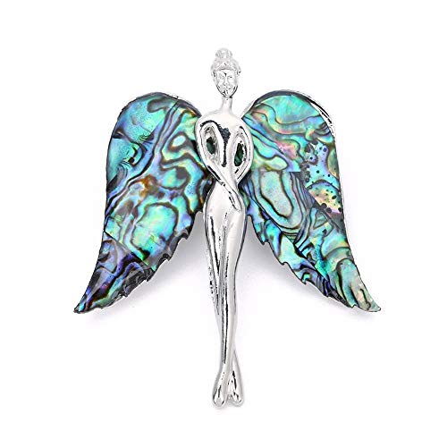 BlackAmazement Anhänger Halskette oder Brosche Muschel Engel Angel Silber weiß Abalone marmor Damen (Farbe Abalone - Mit Kette) von BlackAmazement