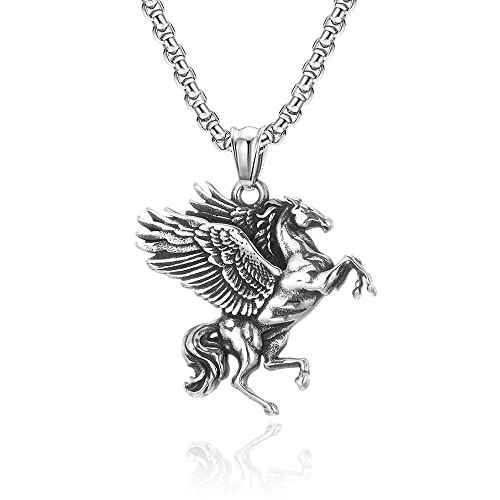 BlackAmazement Anhänger mit Halskette 316L Edelstahl Massiv geflügeltes Pferd Pegasus Horse Pony Silber Kette Damen BlackAmazement Anhänger mit Halskette 316L Edelstahl Massiv geflügeltes Pferd Pegasus Horse Pony Silber Kette Damen von BlackAmazement