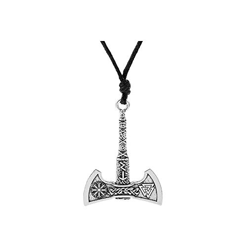 BlackAmazement Anhänger mit Halskette Kette Streitaxt Axt Wikinger Kelten Silber Gold Biker Herren (Silber) von BlackAmazement
