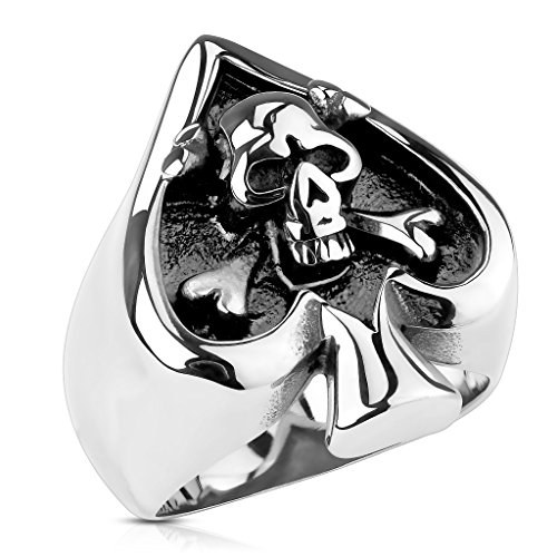 BlackAmazement Damen, Herren Totenkopf Ring Pik Ass Skull Edelstahl Massiv Biker Gothic (19.1) von BlackAmazement