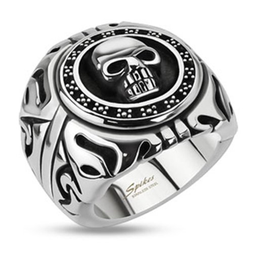 BlackAmazement Damen, Herren Totenkopf Ring Shield Skull Edelstahl Massiv Biker Gothic 63 (20.1) von BlackAmazement