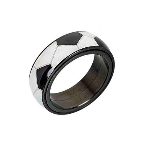 BlackAmazement Drehring 316L Edelstahl Fußball Ball Spinner Ring drehbar weiß schwarz Damen Herren (57 (18,1)) von BlackAmazement