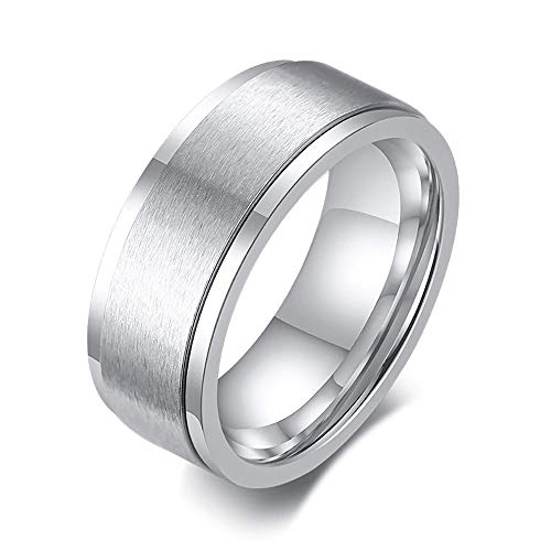 BlackAmazement Drehring Edelstahl gebürstet Spinner Ring drehbar schwarz Silber Damen Herren (Silber, 55 (17.5)) von BlackAmazement