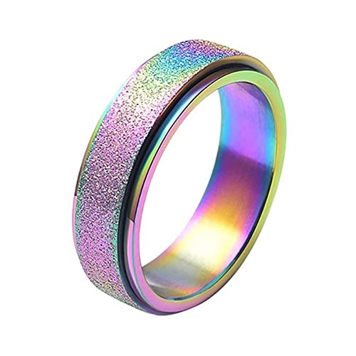 BlackAmazement Drehring Edelstahl sandblasted sandgestrahlt Spinner Ring drehbar regenbogen schwarz rosegold glitzer Damen Herren (Regenbogen, 60 (19,1)) von BlackAmazement