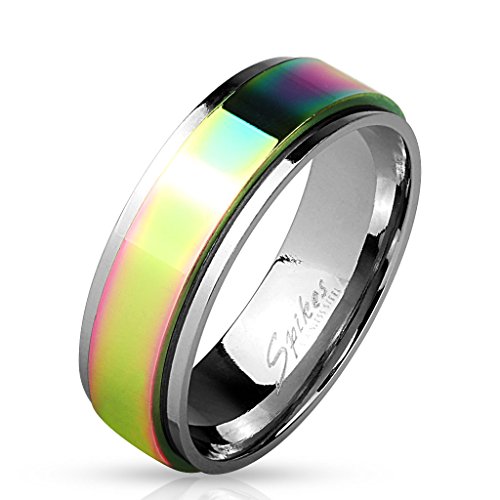 BlackAmazement Edelstahl Dreh Ring Rainbow Regenbogen Mehrfarbig drehbar Damen Herren (63 (20.1)) von BlackAmazement