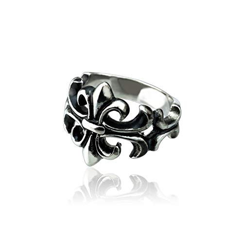 BlackAmazement Edelstahl Ring Fleur De Lis Symbol Lilie Cut Out Silber Herren (65 (20.7)) von BlackAmazement