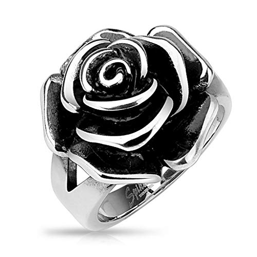 BlackAmazement Edelstahl Ring Rose Flower Blume Massiv Gothic Silber Cast Band Damen (50 (15.9)) von BlackAmazement