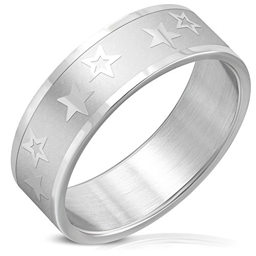 BlackAmazement Edelstahl Ring Sterne Shiny Stars Pattern Band Ring Silber Herren Damen (57 (18.1)) von BlackAmazement