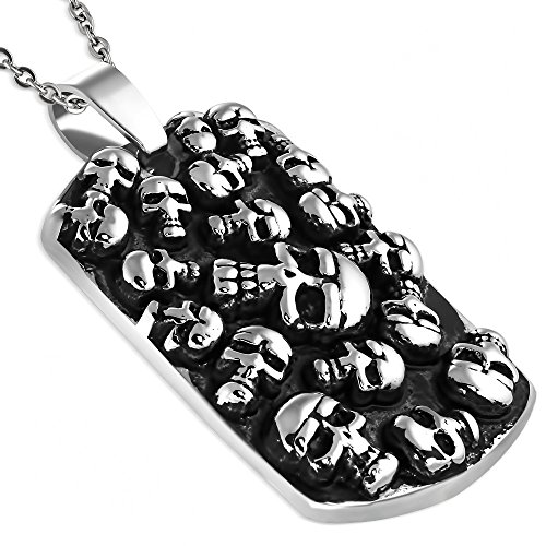 BlackAmazement Edelstahl Totenkopf Anhänger Massiv Halskette Dog Tag Multi Skull Gothik Biker (Anhänger mit Kette) von BlackAmazement