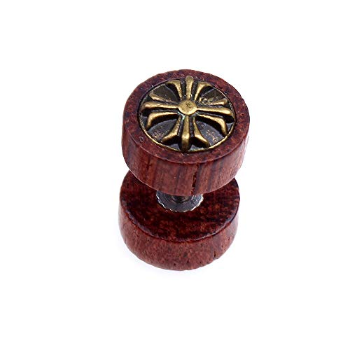 BlackAmazement Fake Plug 316L Edelstahl & Holz Fleur De Lis Iron Cross braun Silber Herren Damen von BlackAmazement