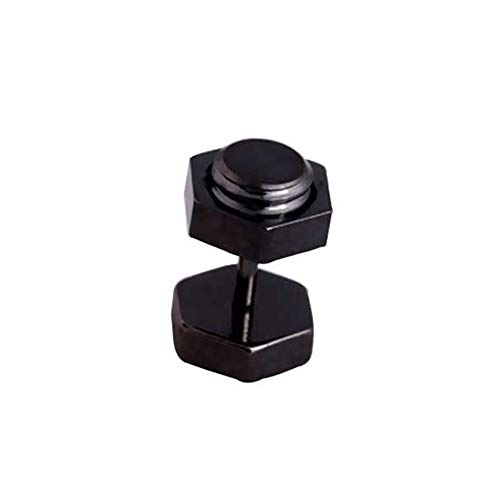 BlackAmazement Fake Plug Ohrstecker Barbell 316L Edelstahl 6-Kant Schraube Schraubenmutter Silber Gold Schwarz Damen Herren Biker Schrauber (Schwarz) von BlackAmazement