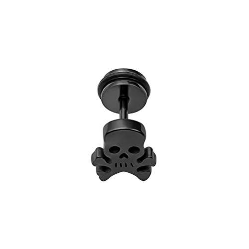 BlackAmazement Fake Plug Ohrstecker Barbell 316L Edelstahl Crossbones gekreuzte Knochen Schädel Totenkopf Pirat Silber Gold Schwarz Biker Damen Herren (Schwarz) von BlackAmazement
