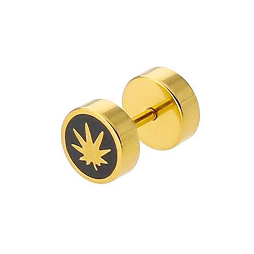 BlackAmazement Fake Plug Ohrstecker Barbell 316L Edelstahl Hanfblatt Pot Leaf Weed 8mm Silber Gold Schwarz Damen Herren (Gold) von BlackAmazement