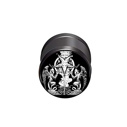 BlackAmazement Fake Plug Ohrstecker Barbell 316L Edelstahl Pentagramm Schwarze Katze Ziegenbock Widder Dämon Okkult 10mm Silber Schwarz Damen Herren (Modell Pentakel Dämon- Farbe Schwarz) von BlackAmazement