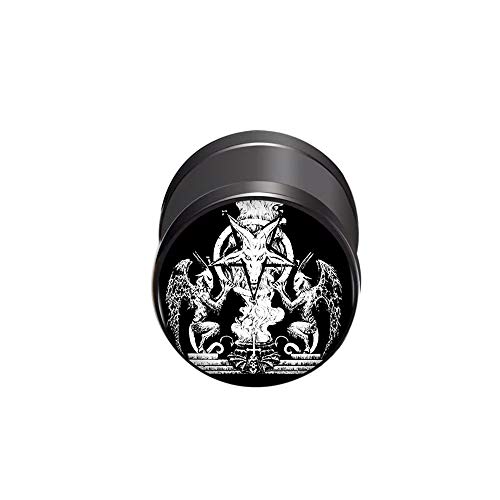 BlackAmazement Fake Plug Ohrstecker Barbell 316L Edelstahl Pentagramm Schwarze Katze Ziegenbock Widder Dämon Okkult 10mm Silber Schwarz Damen Herren (Modell Pentakel Dämon- Farbe Silber) von BlackAmazement