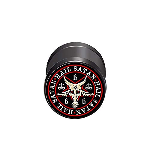 BlackAmazement Fake Plug Ohrstecker Barbell 316L Edelstahl Pentagramm Schwarze Katze Ziegenbock Widder Dämon Okkult 10mm Silber Schwarz Damen Herren (Modell Ziegenbock - Farbe Schwarz) von BlackAmazement